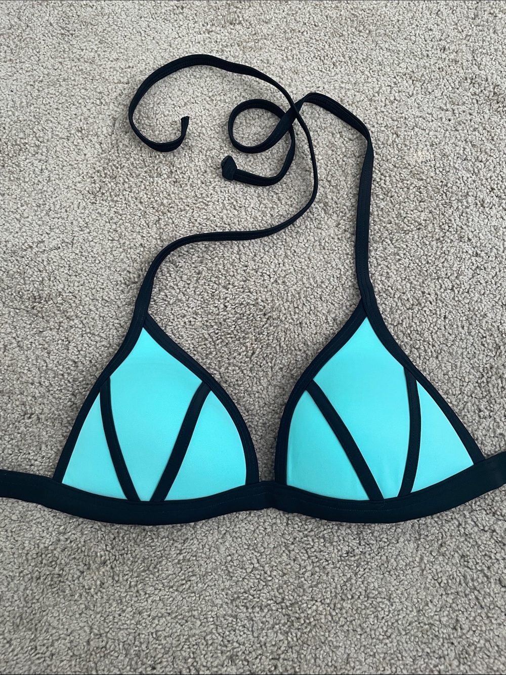 PINK Victoria's Secret Aqua Triangle Bikini Top with Black Trim